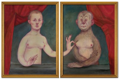 西米娅和她的一个姐妹，2018 年（插图板上的丙烯颜料） 作者 安妮塔昆兹