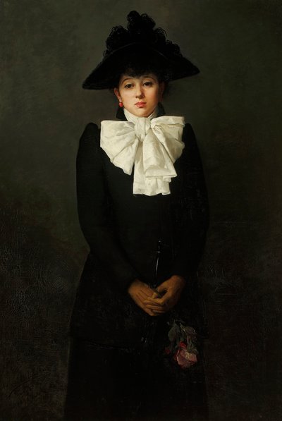 手捧玫瑰的年轻女子肖像 作者 安娜·比林斯卡（AnnaBilińska）Bohdanowicz