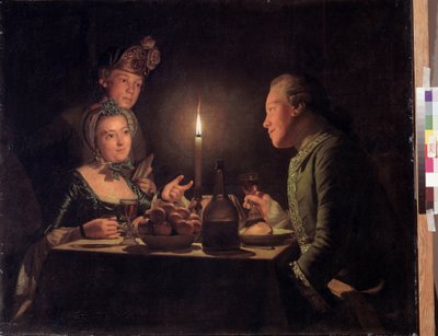 Diner aux chandelles（烛光晚餐）。Anna Dorothea Therbusch Lisiewska（1721-1782 年）的绘画作品。水彩画，95.5 x 117 厘米 作者 安娜·多萝西娅·利谢夫斯卡