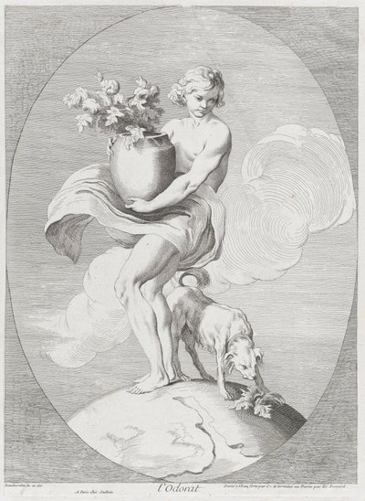 嗅觉, 1730-65.创作者：Caylus, Anne-Claude-Philippe de, Etienne Fessard. 作者 安妮克劳德菲利普德凯勒斯，艾蒂安费萨德