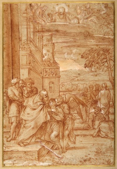 Annibale Carracci 之后的浪子归来（红色粉笔和纸上加高） 作者 Annibale（卡拉奇的追随者）