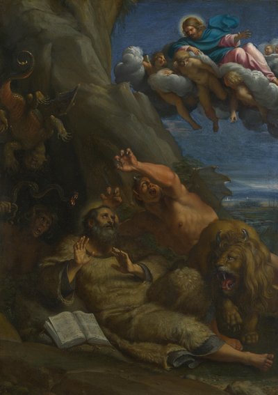 基督在他的试探期间向圣安东尼·阿伯特显现c。 1598 作者 Annibale Carracci