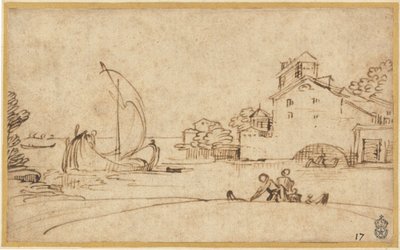 河口的风景与人物和帆船 作者 Annibale Carracci