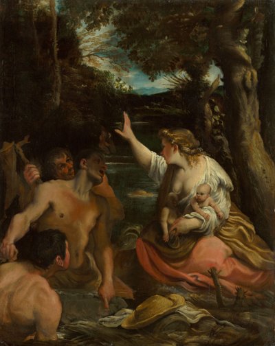 拉托纳和利西亚农民拉托纳保护她的孩子们，1585年。 作者 Annibale Carracci