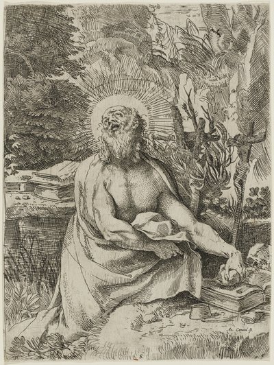 在荒野中的圣杰罗姆，1591年（蚀刻在纸上雕刻，iiiiv） 作者 Annibale Carracci