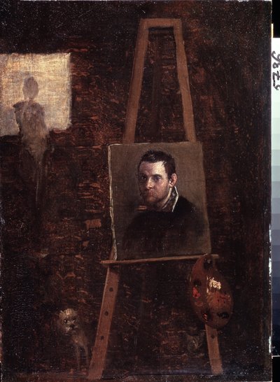 画架上的自画像，1603-04年 作者 Annibale Carracci