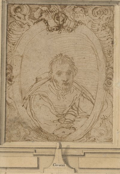 自画像，约1580年（钢笔和棕色墨水在纸上） 作者 Annibale Carracci