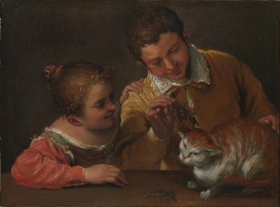 en两个孩子逗猫 作者 Annibale Carracci