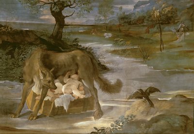 来自罗穆卢斯循环历史的She-Wolf Suckling Romulus和Remus，c.1590 作者 Annibale复制卡拉奇