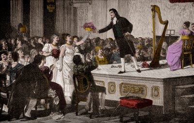 尼科洛-帕格尼尼（1792-1840）的第一次胜利--根据安尼巴莱-加蒂（1828-1909）的画作绘制的木刻版。 作者 安妮巴勒·加蒂（Annibale Gatti）