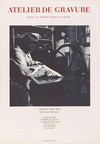 来自巴黎 Atelier 63 印刷公司的海报 Atelier de gravure ((...)) Atelier 63 Joelle Serve（物体上的标题） 作者 工作室 63