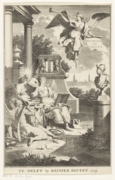 代尔夫特的寓言
代尔夫特描述（物品上的标题）
扉页为S.n., Beschryving der stadt Delft, 1729 年 作者 无名氏