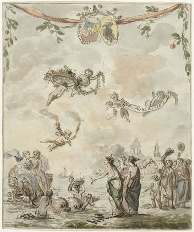 关于王子和公主访问阿姆斯特丹的寓言，1768 年 作者 Reinier Vinkeles (I) (可能)