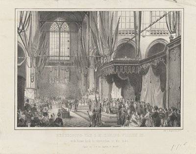 1849 年 5 月 12 日，威廉三世国王陛下在阿姆斯特丹新教堂宣誓就职（标题见实物） 作者 Desguerrois and Co.