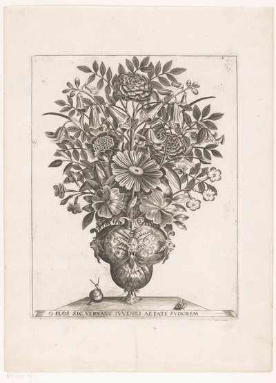 花瓶中的花与面具
O FLOS SIC VERNANS IUVENILI AETATE PUDOREM（物体上的标题） 作者 雅各布斯·肯彭纳