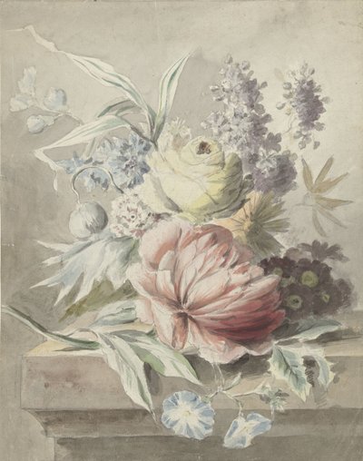 躺在基座上的花朵 作者 Jan van Huysum（拒绝归因）