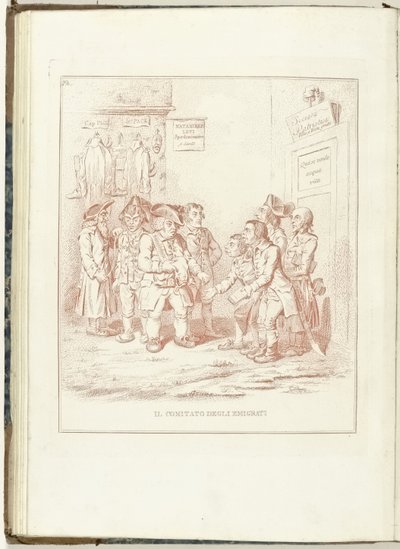 移民委员会, 1795 年
移民委员会（物上标题）
再生的荷兰（意大利语版本）（系列名称）
荷兰的再生：所有再生民族的镜子（关于物品的系列标题） 作者 詹姆斯·吉尔雷（可能）