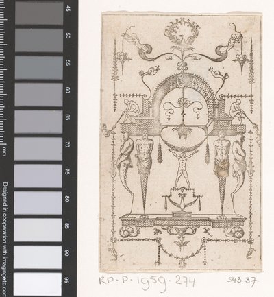 带拱廊的构图
平面装饰、建筑幻想和怪诞（系列名称） 作者 Jacques Androuet（复制后）