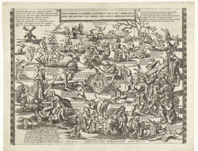 韦尔特的漫游者，约 1650 年
Ghy borgers en boeren aenschout hier met verblyden hoe die helden van Waert een doden roch bestryden（标题见实物） 作者 雅各布斯·罗宾