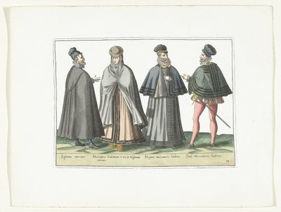 三男一女的外国服饰，约 1580 年
Modes étrangères（标题在实物上） 作者 无名氏