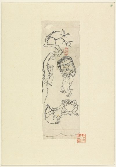 三只玩耍的鼹鼠和一只青蛙 作者 无名氏