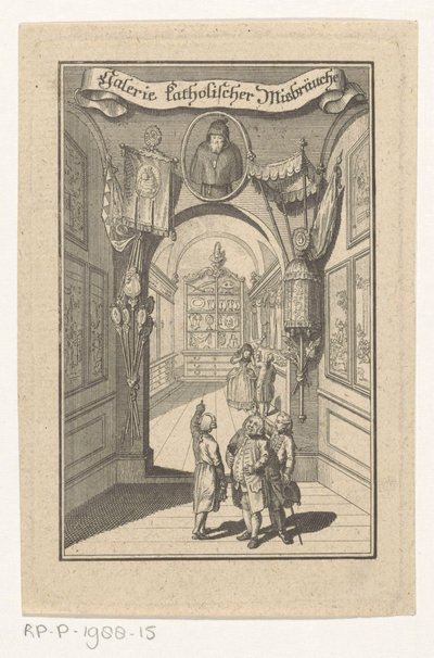 画廊中的人物肖像和礼拜物品 天主教虐待画廊（物品上的标题） 扉页：约瑟夫·里希特 (Joseph Richter)，天主教虐待事件图片库，1784 年 作者 无名氏