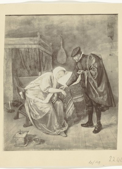 扬-斯泰恩（Jan Steen）画作《生病的女人》的摄影再现
阿姆斯特丹博物馆。La Malade.- 扬-凡-斯泰恩。- 荷兰学院（作品名称） 作者 莱昂和莱维（归因于）