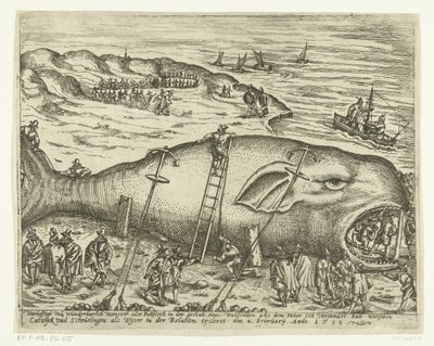 伯克希搁浅的鲸鱼，1598 年
Warhafftigh und Wunderbarlich Monster oder Pottfisch in der gestalt eines Wallfishes, aus dem Möer sich versandet hatt zwischen Catwyck und Schevelingen als Wyter in der Relation ercleret am 4. 作者 无名氏