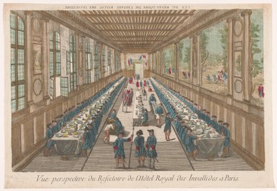 巴黎因瓦利德斯皇家酒店餐厅与正在用餐的客人的合影
Vue perspective du refectoire de l