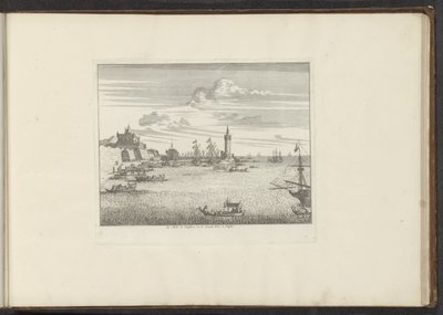 带有灯塔和宫殿的那不勒斯海港景观
Le Mole, le Cinosura, et le Castell Novo, à Naples（作品名称）
威尼斯、里窝那、那不勒斯和罗马的宫殿与古迹（系列标题） 作者 Melchior Küsel (I) (可能)