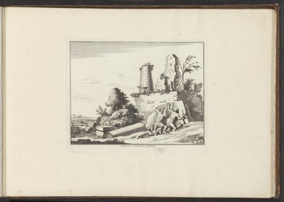 罗马 Horatii 和 Curatii 陵墓废墟景观
Horatiorum et Curatiorum Sepulchrum（物品上的标题）
威尼斯、里窝那、那不勒斯和罗马的宫殿和纪念碑（系列标题） 作者 Melchior Küsel (I) (可能)