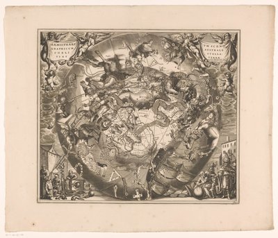 带有南方星座的天空图 Haemisphaerium scenographum australe coeli stellati et terrae（物体上的标题） 作者 彼得申克（一）