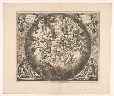 显示南方星座的星空图
Haemisphaerium stellatum australe aequali sphaerarum proportione（物体上的标题） 作者 彼得申克（一）