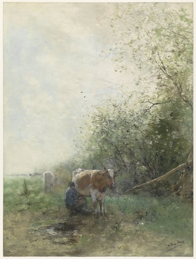 牧羊人和牧羊女带着羊群在水边休息 作者 Adriaen van de Velde（拒绝归因）
