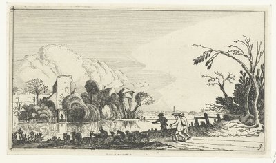 牧羊人与山羊和绵羊在河边
Esaias van de Velde 风景画（系列名称） 作者 以赛亚斯·范德韦尔德