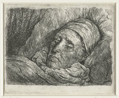 躺在床上的老人的头像 作者 伦勃朗·范·莱恩 (Rembrandt van Rijn)
