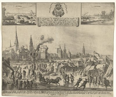 1684 年安特卫普冰封的斯海尔德河上的冰上娱乐活动
Le vray poutraict, du Triomphe faict sur la glace demy navigable, de la riviere d