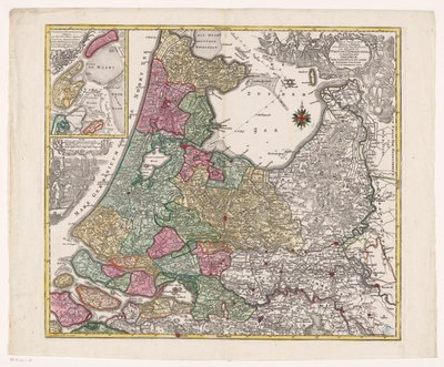 Kaart van Holland, 乌得勒支和 een deel van Gelderland 荷兰各县在各省之间的分布表 (...)（对象上的标题） 作者 无名氏