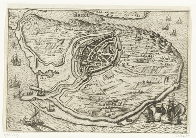 沃恩岛地图和布里勒平面图，1572 年 Briel（物体上的标题） 作者 科内利斯·克莱兹。