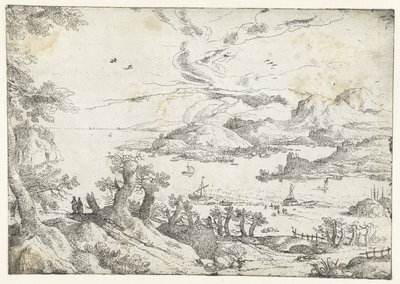 山间宽阔河流的风景
七幅风景画（系列名称） 作者 无名氏