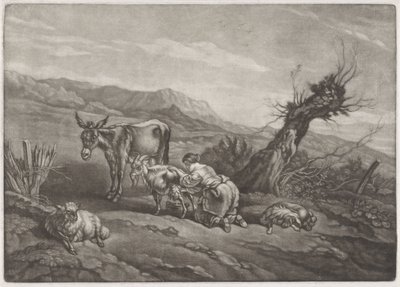 牧羊女挤羊奶的风景画 作者 Nicolaes Pietersz Berchem (可能)