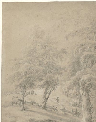 Landschap met enkele figuren op een weg achter een hek 作者 Egbert van Drielst（拒绝归因）