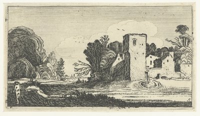 房屋附近有方塔的景观 埃萨亚斯·范·德·维尔德 (Esaias van de Velde) 的风景画（系列标题） 作者 以赛亚斯·范德韦尔德