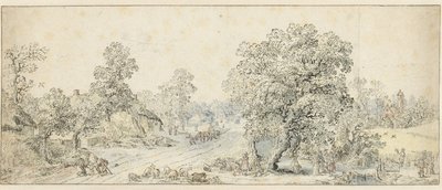 有行人、牧羊人和许多其他人物的风景画 作者 David Vinckboons (I)（拒绝归属）