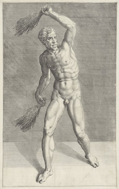 手持两根刑杖的男子
鞭打基督 作者 威廉·丹尼尔斯（Willem Danielsz）。范·特特罗德