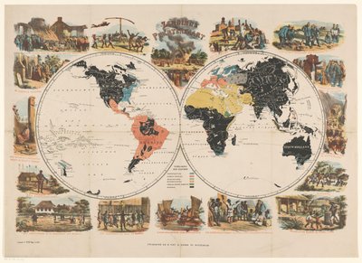 传教士世界地图和宗教场景
传教士图片地图（标题在实物上） 作者 无名氏