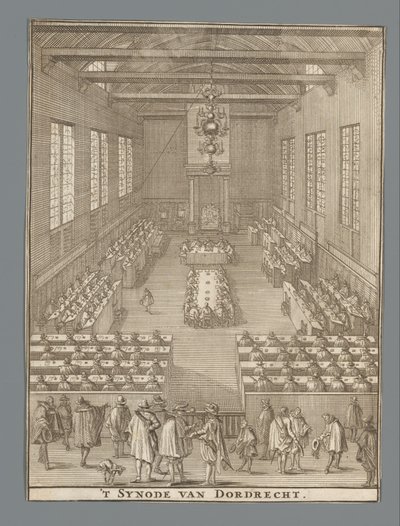 多德雷赫特宗教会议开幕式，1618 年
多德雷赫特宗教会议（物品上的标题） 作者 弗朗索瓦·席勒曼斯