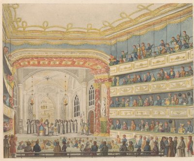Opvoering van de Gijsbrecht van Aemstel in schouwburg te Amsterdam，约 1810-1813 年
荷兰剧院内景，演出 Gijsbert d