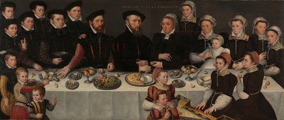 Pierre de Moucheron (1508-67)、他的妻子 Isabeau de Gerbier、他们的十八个孩子、他们的女婿 Allard de la Dale 和他们的第一个孙子 作者 无名氏