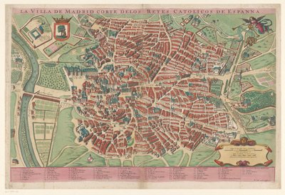 Plattegrond van Madrid
La villa de Madrid corte delos reyes catolicos de Espanna（物上标题） 作者 Pieter van der Aa (I) (可能)